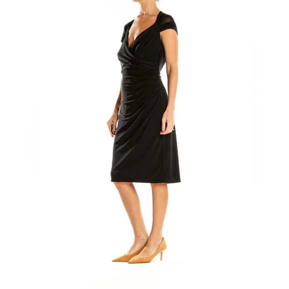 LAUREN Ralph Lauren Black Cap Sleeve Side Ruched Dress, Size 8 - Picture 4 of 13